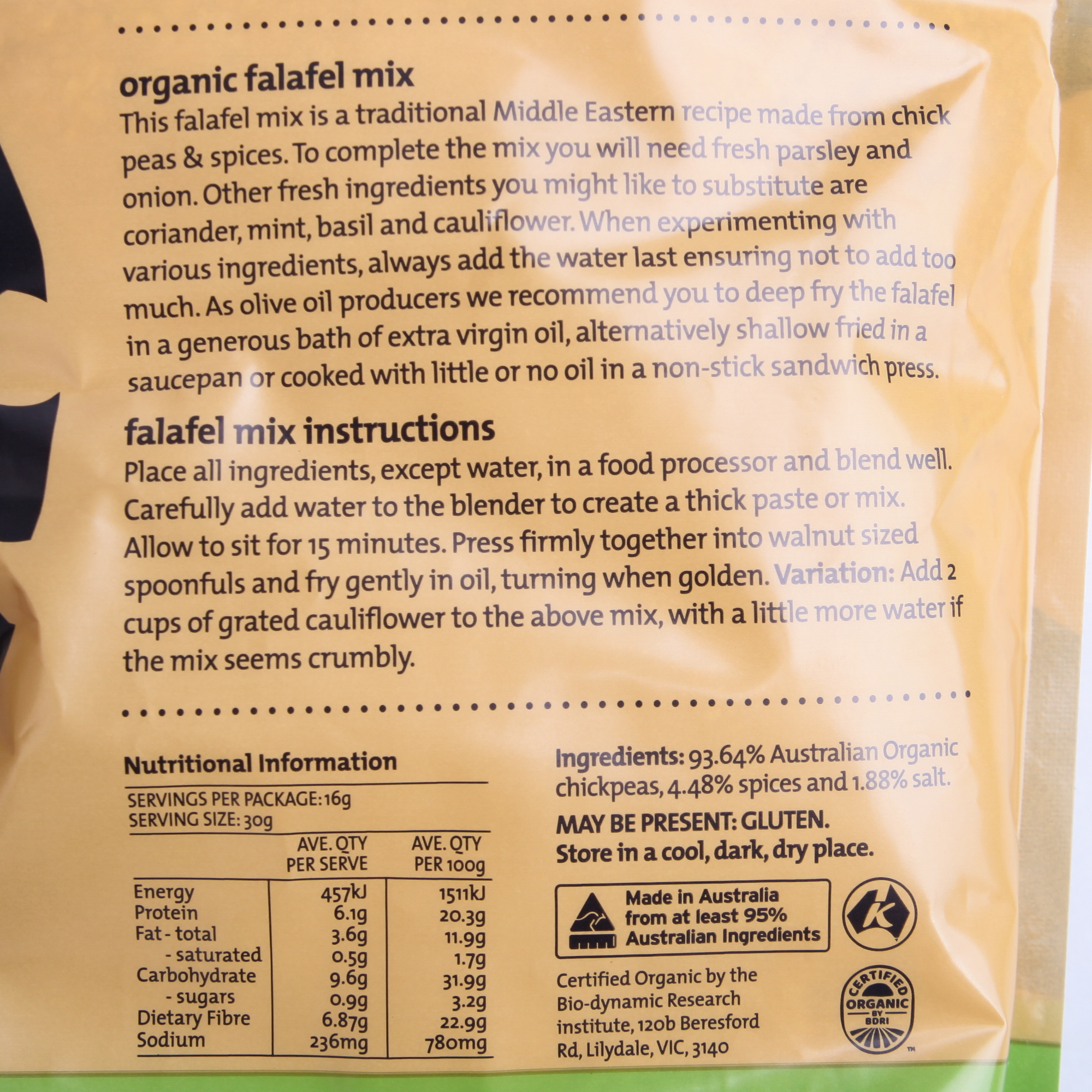 Organic Falafel Mix - Mount Zero